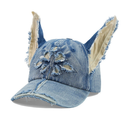 Doberman Ear Washed Denim Baseball  Hat