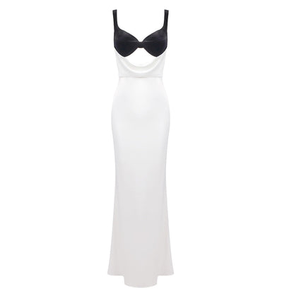 Camisole Evening Dress Women Clothing Sexy Dress Split Velvet Patchwork Cutout Maxi Dress Underdress