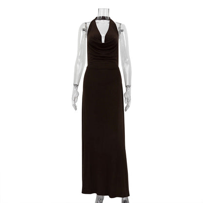 Sexy Halterneck Vest Dress Women Long Backless Party Evening Dress