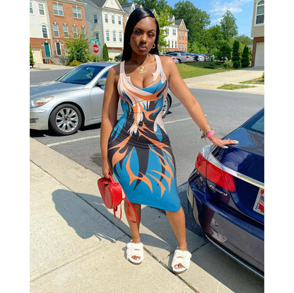 Abstract Print Slip Party Maxi Dress - Multicolor