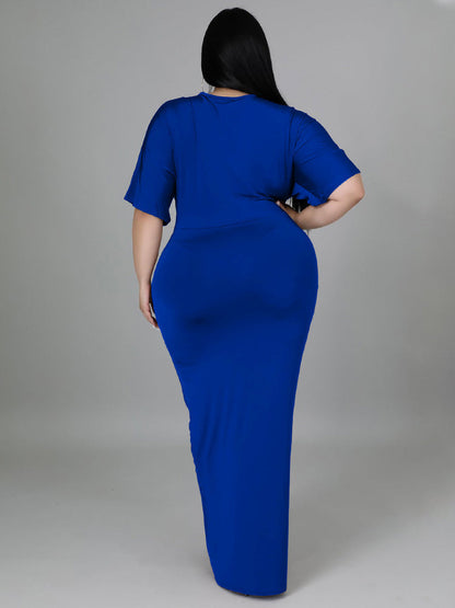 V Neck Solid Color Maxi Dress