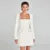 Elegant Tweed Short Party Dress Women Long Sleeve Square Collar Fake Pocket Evening Dresses  Autumn Shiny Slim A-line Robes