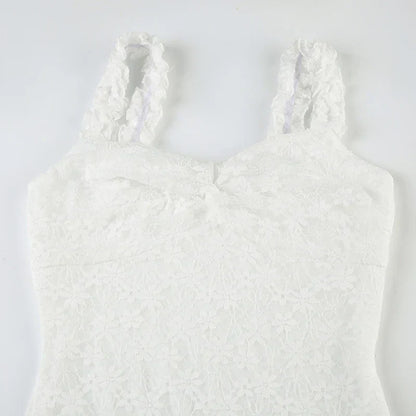 Boho Chic Women Floor-Length Fishtail Dress White Lace Elegant Sexy Sleeveless Bodycon Maxi Dress Summer Clubwear