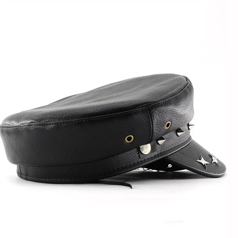 Punk Style PU Leather Flat Top Women's Beret Hat