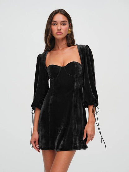 Elegant Long Sleeved Velvet Hollow Out Dress Women Sexy Backless Party Evening Dress Autumn/Winter 2025 New Slim Vestido