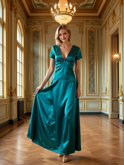 Temperament V-neck High Waist Evening Dress Sexy Backless Solid Sleeveless Elegant Party Dresses 2025 Women’s Hollow Long Dress
