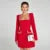 Elegant Tweed Short Party Dress Women Long Sleeve Square Collar Fake Pocket Evening Dresses  Autumn Shiny Slim A-line Robes