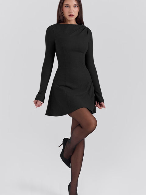 Elegant Long Sleeve Bodycon Party Evening Dress Women Autumn/Winter New Round Neck Short Skirt Slim Elegant Vestido 2025