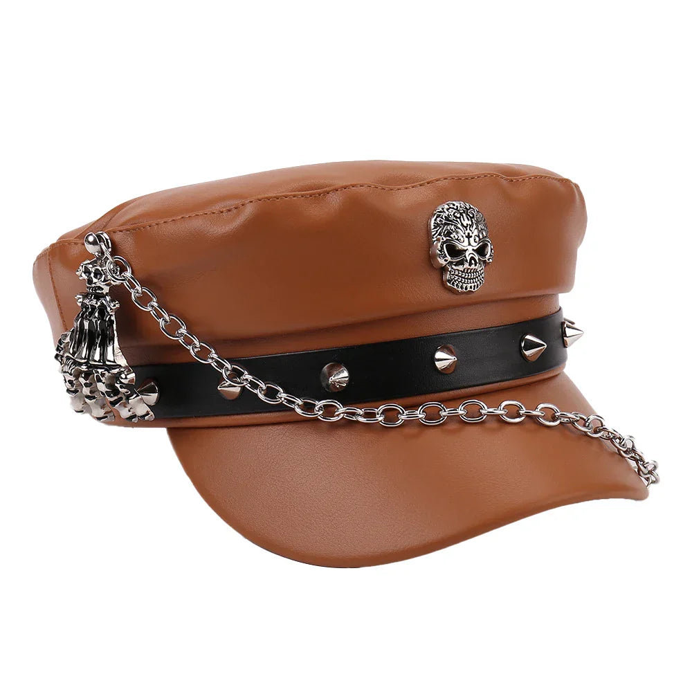 Leather Skull Claw Chain Hat