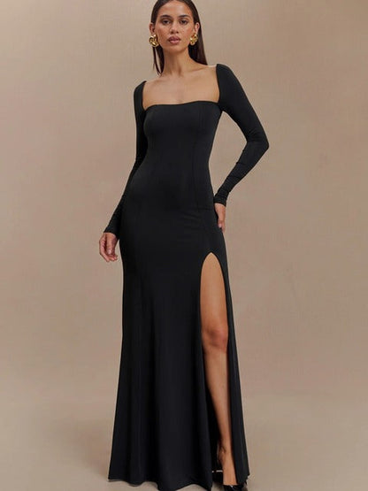 Elegant Long Sleeve Bodycon Party Evening Dress Female Sexy Split Tight Women Vestido Autumn/Winter New Clothing