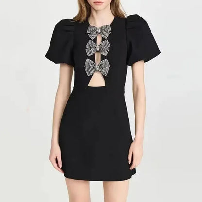 Hollow Out Bow Dress For Women Street Y2k O Neck Bodycon Dresses Female Party Elegant Sexy Slim Evening Dress Ladies 2025