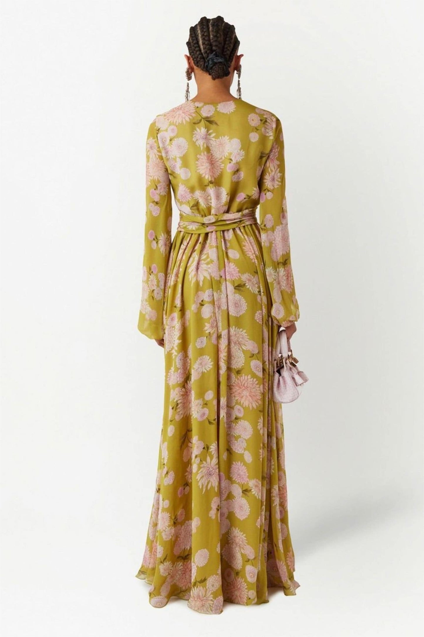 Floral Lace Up Puff Sleeve Maxi Dress