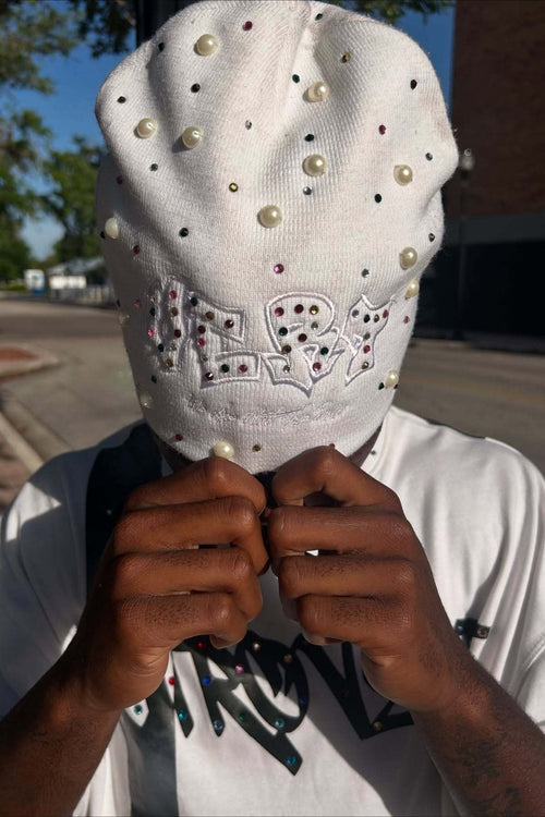 Street Style Pearl Rhinestone Letter Knitted Hat