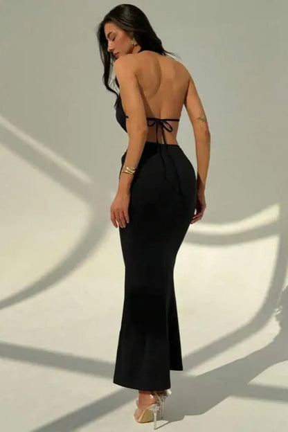 Halloween Sexy Snake Print Backless Maxi Dress