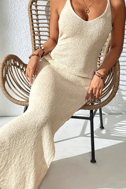 Sexy Hollow Out Cami Bodycon Sheer Slit Maxi Dress