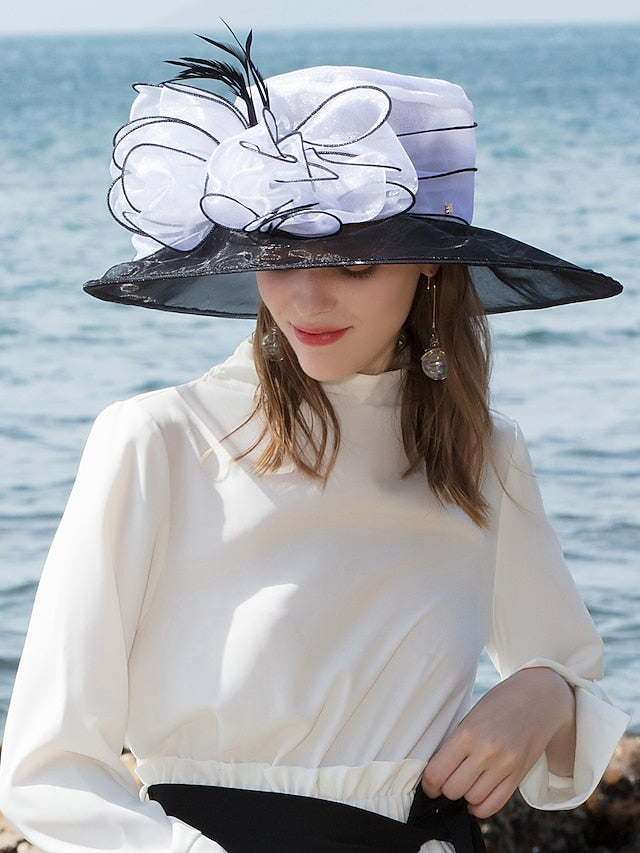 Hats Headwear Organza Sun Hat Wedding Casual Kentucky Derby Melbourne Cup With Floral Headpiece Headwear for Women