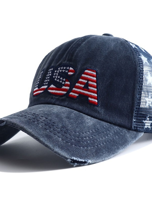 Washed Baseball Cap Men Cotton Dad Hat Usa American Flag Unisex Hip Hop Hat Sport Caps Hip Hop Hats Casual Adjustable Sunshade Hat for Women