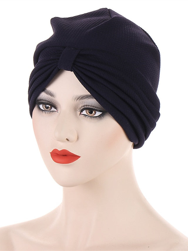 Fashion Solid Color Women Muslim Headscarf Top Knotted Turban Hat Sleep Hat Inner Hijab Bonnet Femme Round Head Cover Headwrap for Women