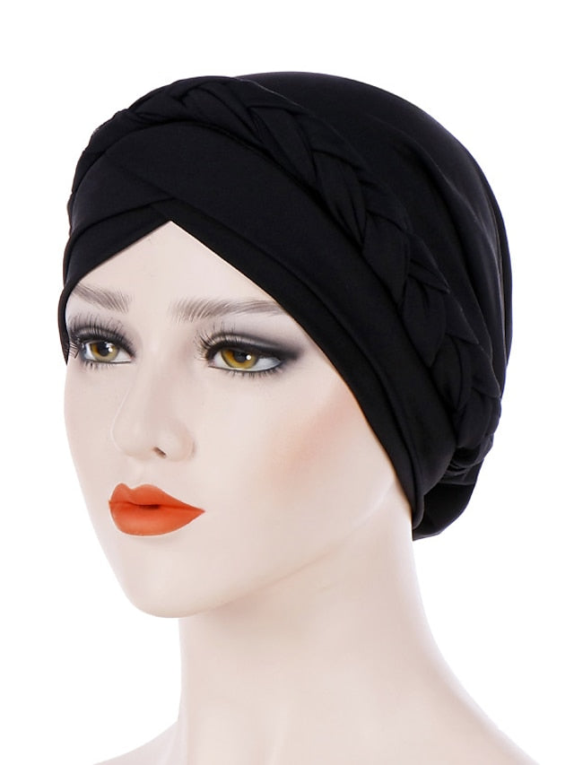 Muslim Women Inner Caps Braid Hijab Cap Comfort Fashion Turban Hat Colorful Cross Shape Chemo Hats Head Wearing Turbante for Women