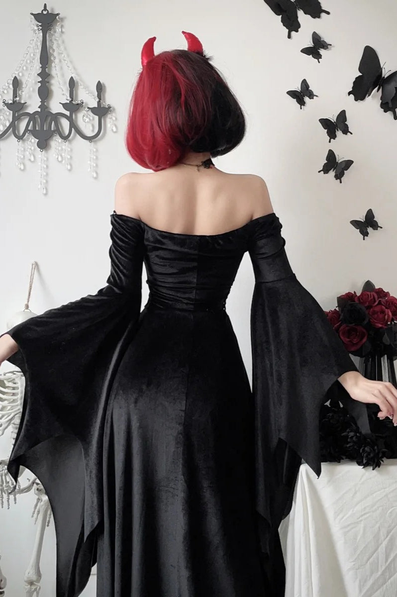 Gothic Velvet Bat Sleeve Dark Maxi Dress