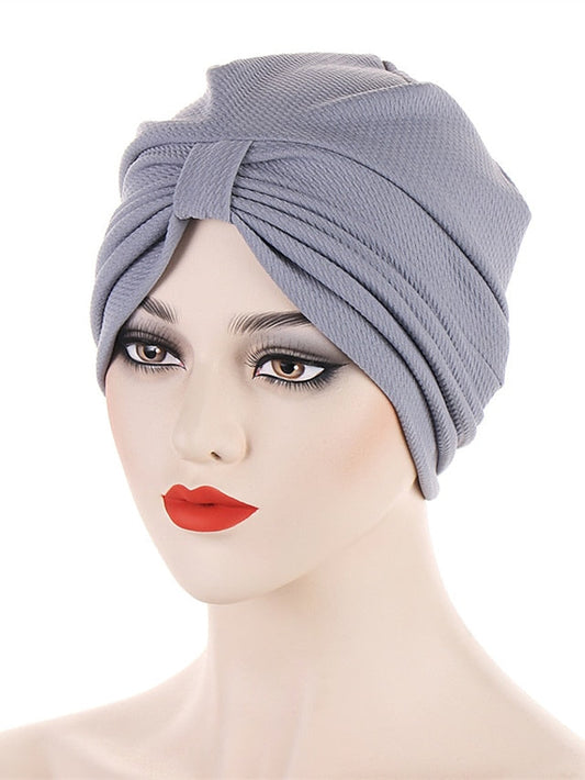 Fashion Solid Color Women Muslim Headscarf Top Knotted Turban Hat Sleep Hat Inner Hijab Bonnet Femme Round Head Cover Headwrap for Women