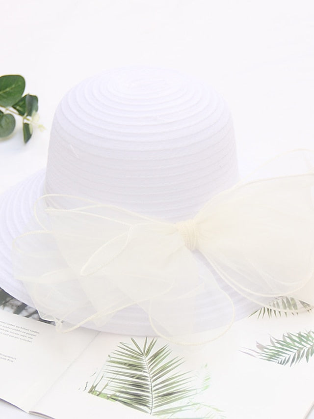 Party Hat Party Wedding Street Mesh Bowknot Ribbon bow Dark Blue Beige Hat Black White Red Green Purple for Women