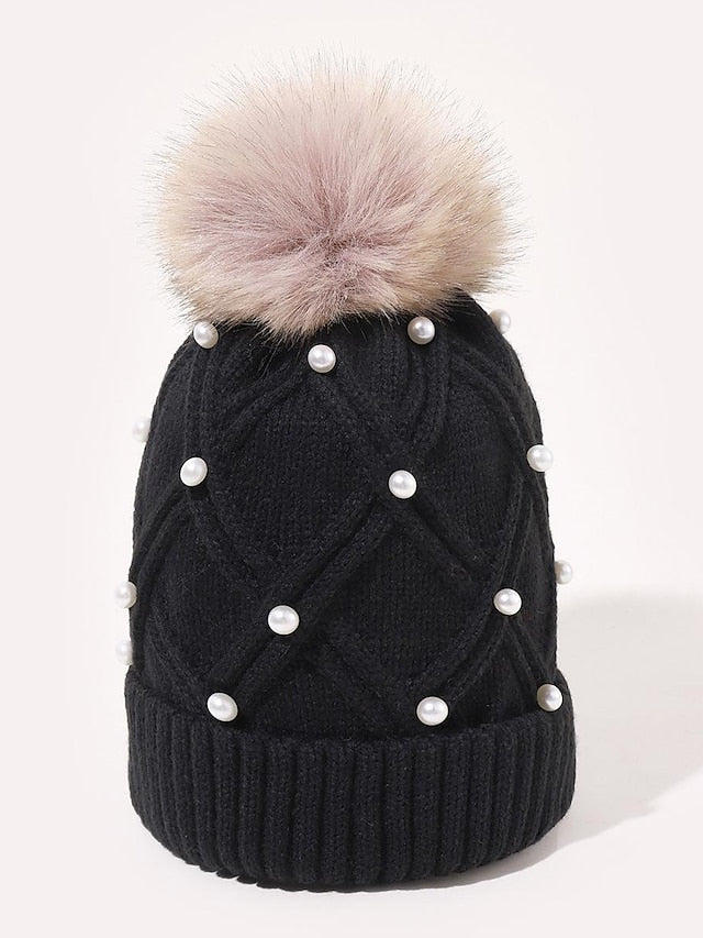 new wool knitted hat autumn and winter warm wool ball cap thickened wild face-lift travel hat for Women