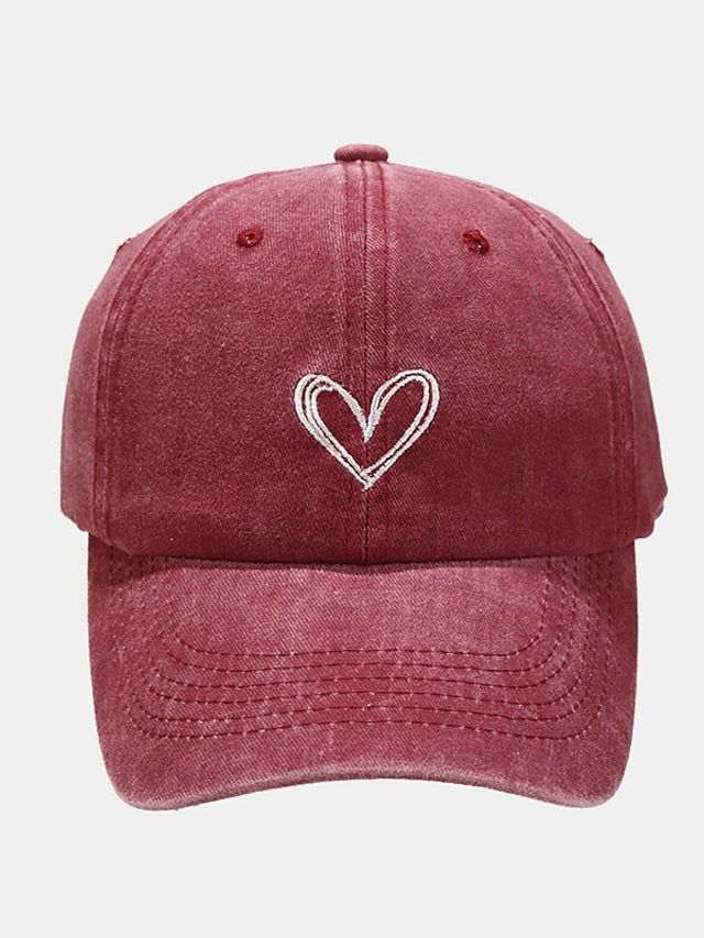 Fashion Outdoor Sport Solid Baseball Caps For Men Women Couple Love Heart Embroidery Snapback Cap Washed Cotton Dad Hat for Women
