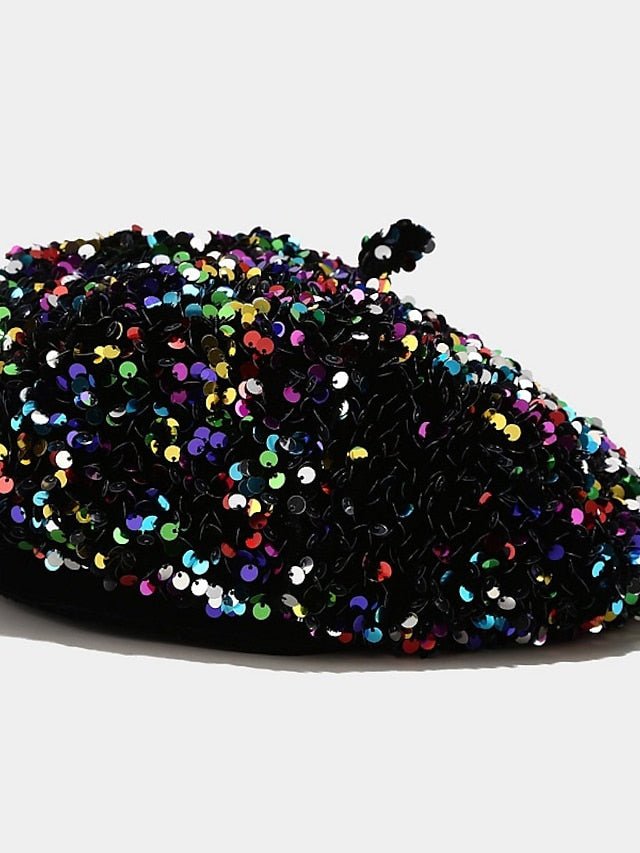 Popular Sequins Painter Hat Female Korean Version Trendy Beret Pub Party British Retro Octagonal Hat for Women