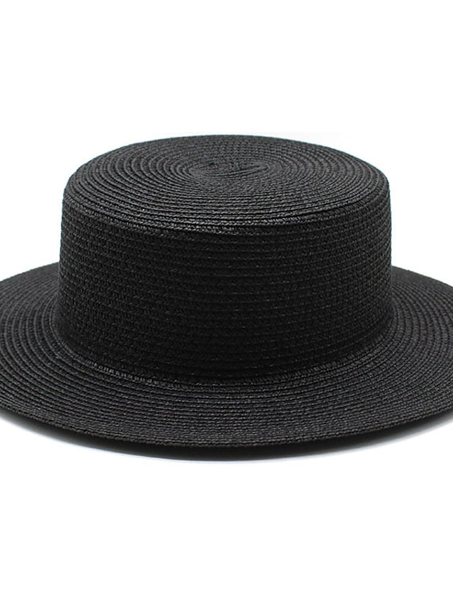 Sun Hats Women Caps Flat Top Wide Brim Straw Hat Summer Beach Casual White Black Hats for Women