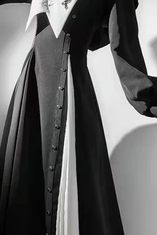 Dark Lolita Halloween Cosplay Draped Long Sleeve Maxi Dress