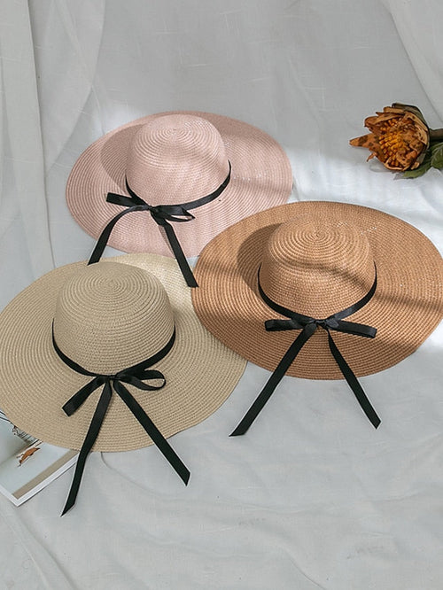 Multi Colors with Black Ribbon Beach Hat Floppy Beach Hats Personalized Beach Hat Friend Gift Summer Sun Hat for Women