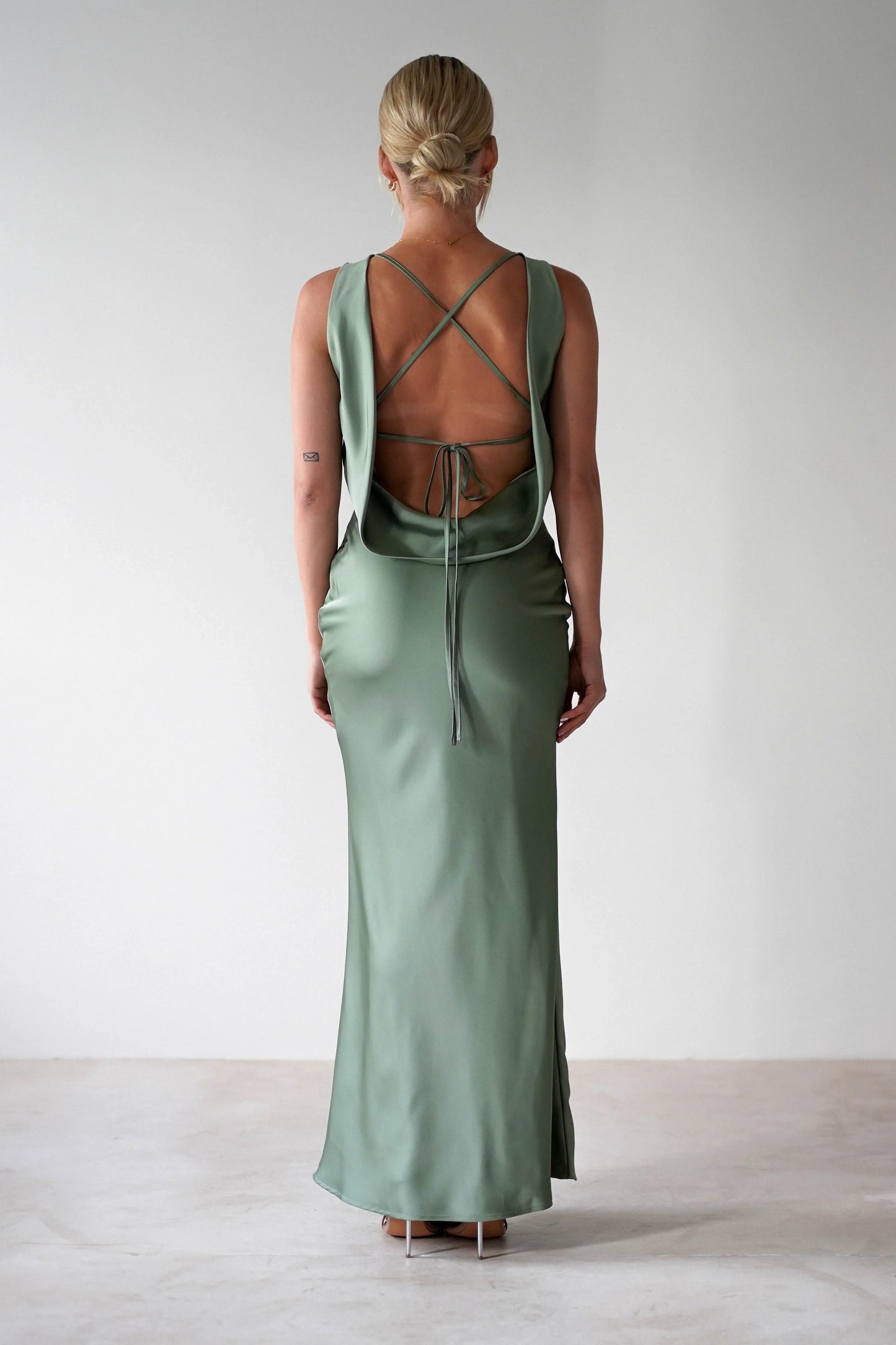 Alanna Soft Matte Satin Maxi Dress | Olive