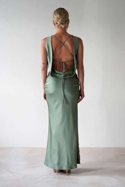 Alanna Soft Matte Satin Maxi Dress | Olive