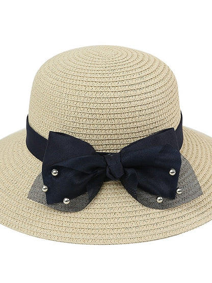 Summer Holiday Casual Women Straw Hat Beach Round Top Outdoor Bow Sun Hat for Women