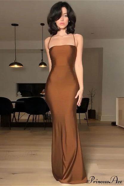 Chic Solid Cami Tube Slim Backless Maxi Dress