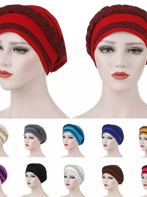 India Muslim Women Hijab Hat Two Color Splicing Cap Braid Turban Headscarf Islamic Head Wrap Lady Beanie Bonnet Hair Loss Cover for Women