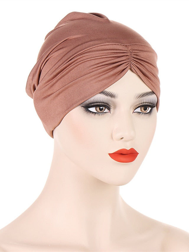 Bohemian Hijab Caps Women Stretchy Hijab Scarf Solid Colors Muslim Hijab Headscarf Turban Hat Muslim Scarf Crinkle Hijab New for Women