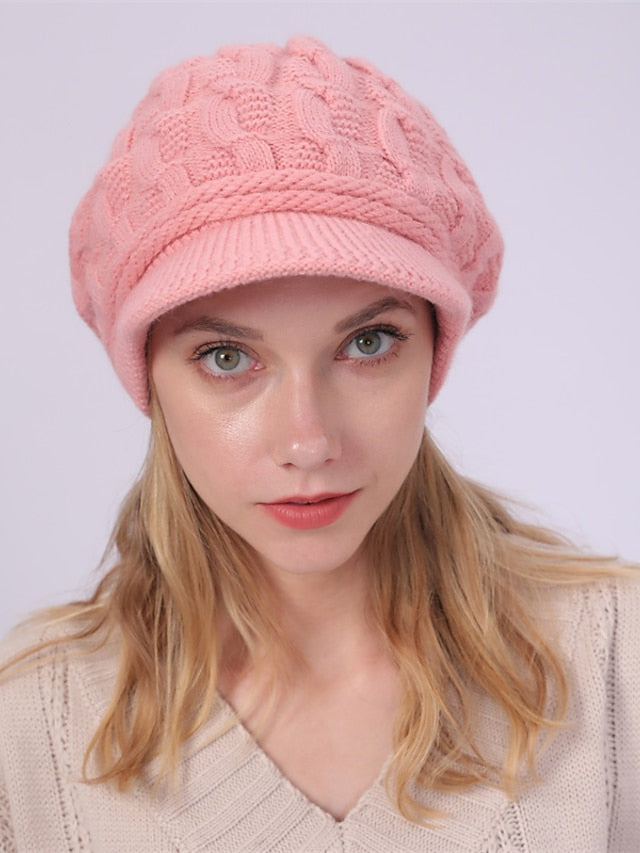 Hat Beret Hat Black Pink Wine Outdoor Street Dailywear Knit Pure Color Warm Breathable for Women