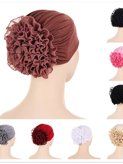 Woman Big Flower India Hat Beanie Turban Hair Accessories Elastic Cloth Hair Bands Hat Chemo Beanie Ladies Muslim Solid Hair Loss Cap for Women