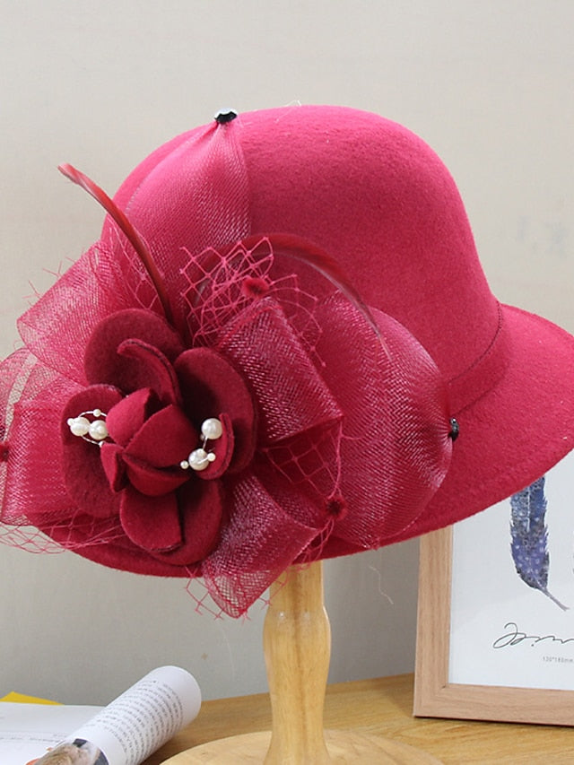 Party Hat Party Wedding Special Occasion Flower Flower Camel Black Hat White Gray Fall Winter Spring for Women