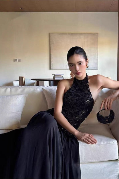 Black Sequin Statement Maxi Dress