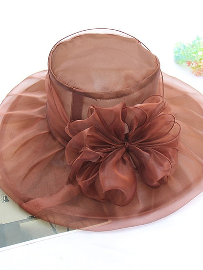 Hat Fedora Hat Black Blue Purple Wedding Party Outdoor Floral Tulle Flower Portable Comfort Breathable for Women
