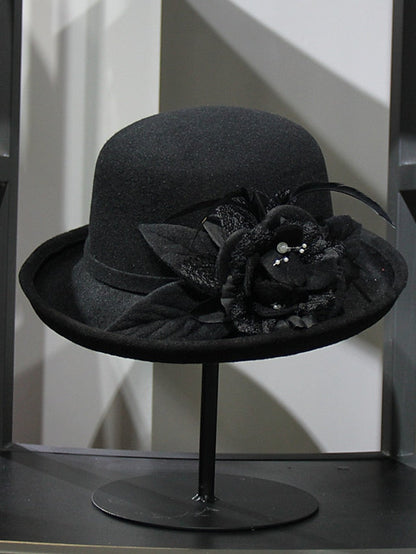 Party Hat Party Wedding Special Occasion Flower Flower Wine Black Hat Yellow Fall Winter Spring Holiday for Women