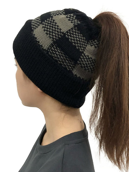 Hat Beanie / Slouchy Black Khaki Red Outdoor Home Street Knit Plaid Windproof Comfort Warm for Women