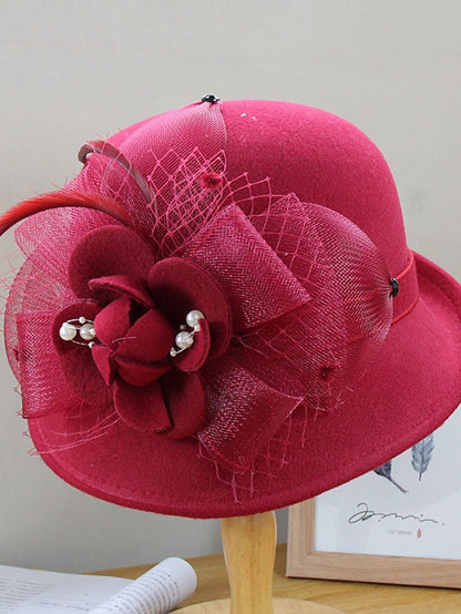 Party Hat Party Wedding Special Occasion Flower Flower Wine Camel Hat Black Gray Fall Winter Spring for Women
