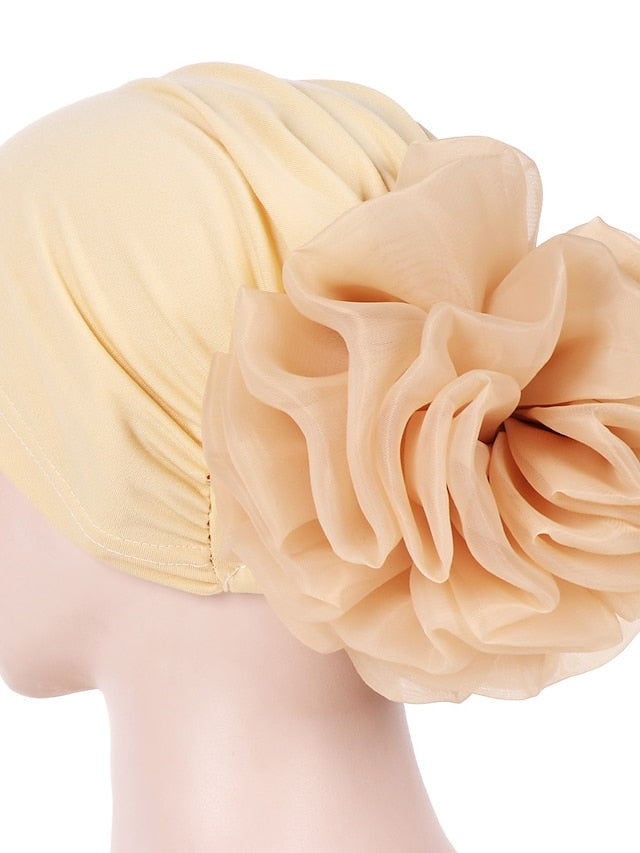 1pcs Women Floral Solid Hat Flower Stretchy Turban Bonnet Ladies Bandanas African Head Wrap for Women