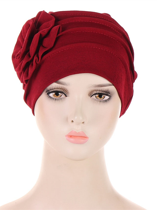 Hats Spring Summer Flower Beanie Hat Muslim Stretch Turban Hat Hair Care Headwear Hijib Cap for Women
