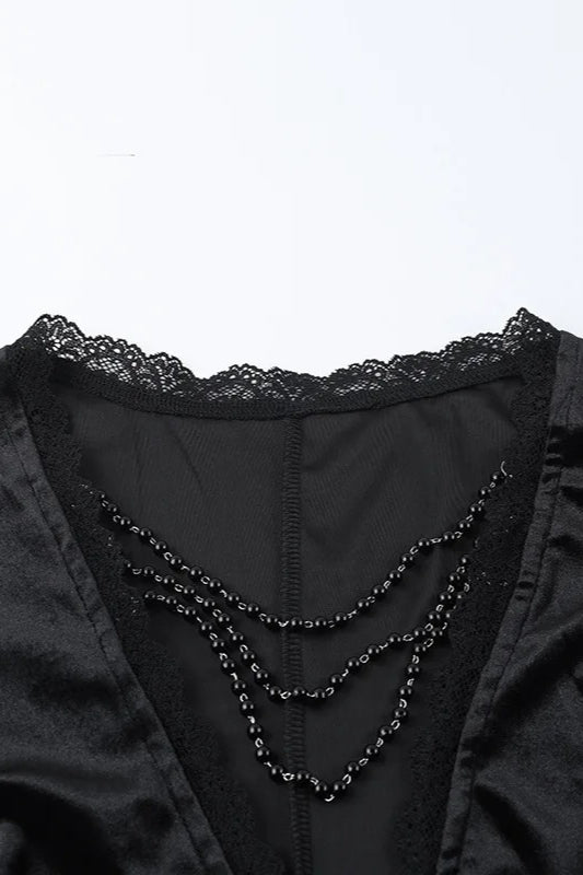 Goth Dark Lace Velvet Batwing Sleeve Maxi Dress