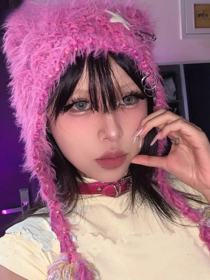 Y2K Punk Cat Ear Winter Knitted Hat